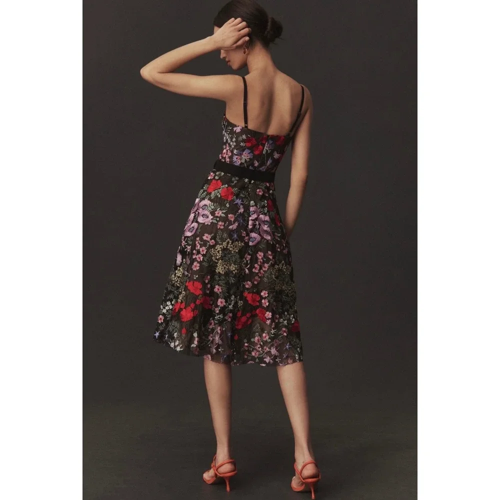 Dress the Population Black Floral Midi Dress with Red and Pink Embroidery - Picture 13 of 16